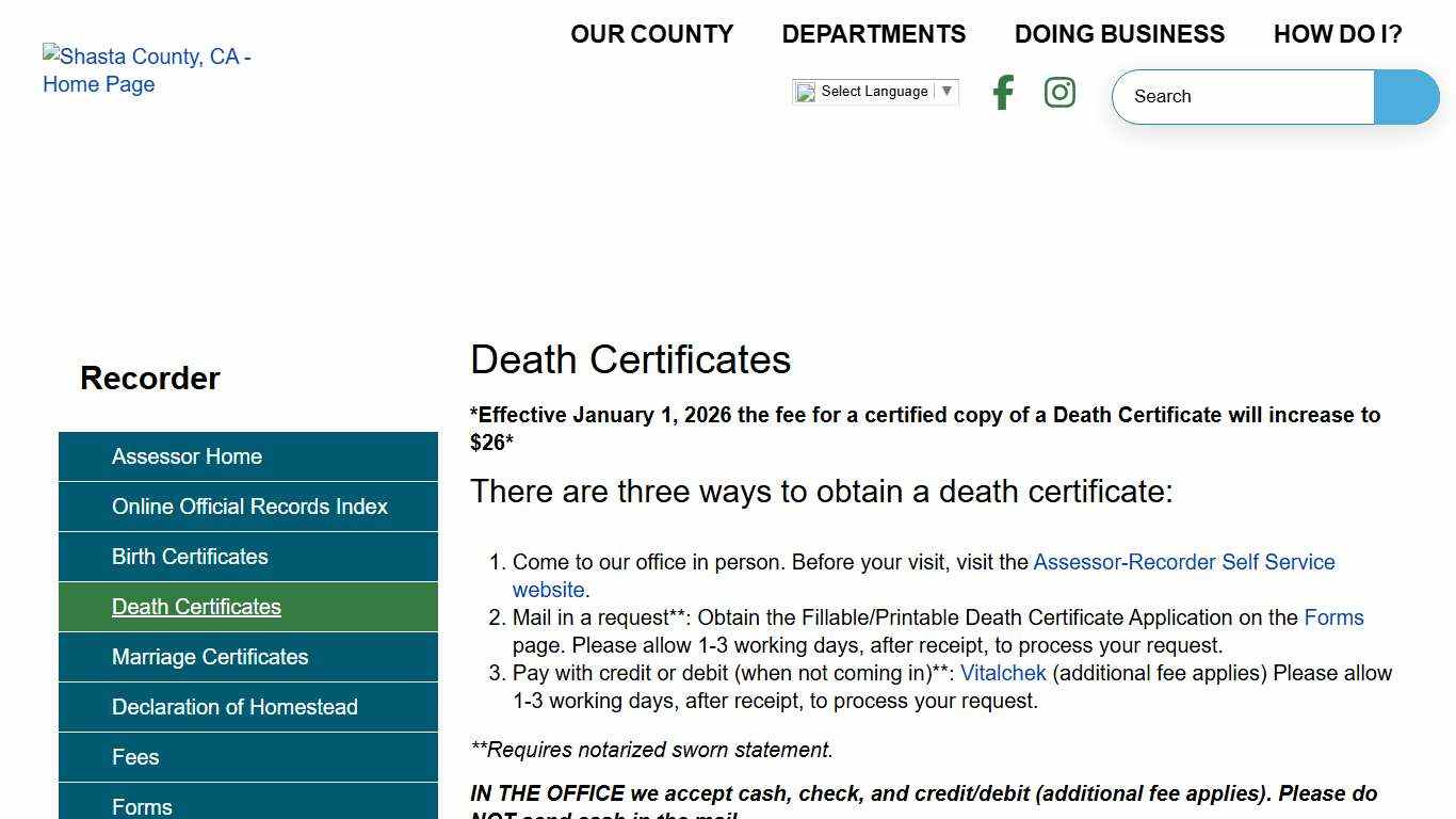 Death Certificates Shasta County CA